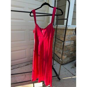 Ann Taylor Womens Red Sleeveless V-Neck Midi Dress Size 14